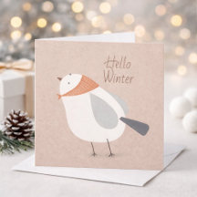 Hallo Winter Süße Vogel Illustration Grußkarte