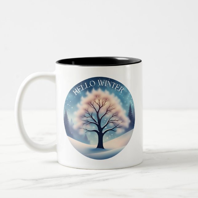 Hallo Winter Tree Zweifarbige Tasse (Links)