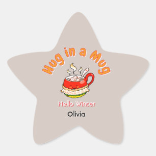 Hallo Winter Umarmung in einer Tasse Cozy Kawaii B Stern-Aufkleber