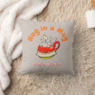 Hallo Winter Umarmung in einer Tasse Cozy Kawaii I Kissen