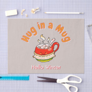 Hallo Winter Umarmung in einer Tasse Cozy Kawaii I Seidenpapier