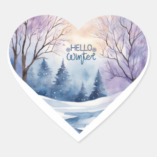 Hallo Winter Watercolor Herz Herz-Aufkleber