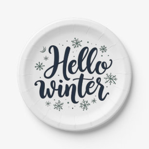 Hallo Winter Weihnachten Schneeflocken Wintersaiso Pappteller
