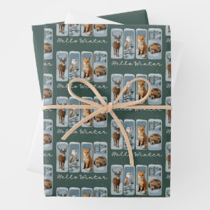 Hallo Wintertiere Hirsch Eule Fuchs Bär Gemütliche Geschenkpapier Set