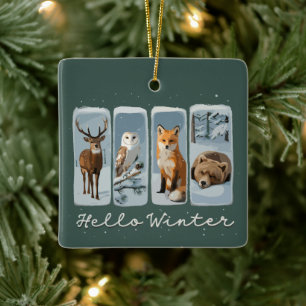 Hallo Wintertiere Hirsch Eule Fuchs Bär Gemütliche Keramikornament