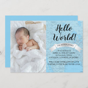 Hallo World Baby Blue World Karte Ankündigung