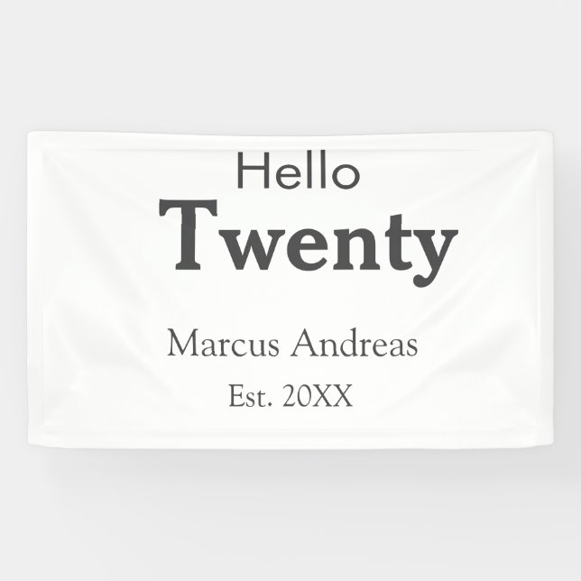 Hallo zwanzig Geburtstag hinzufügen Namen est. Jah Banner (Horizontal)