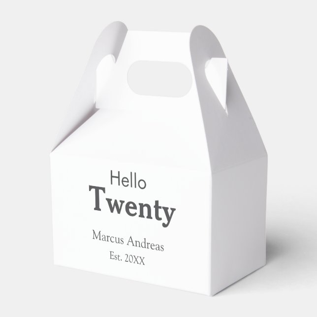 Hallo zwanzig Geburtstag hinzufügen Namen est. Jah Geschenkschachtel (Vorderseite)