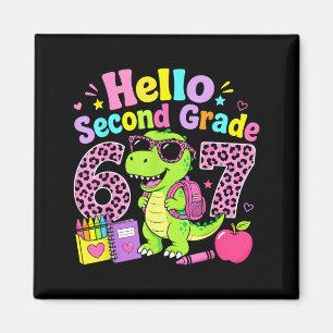 Hallo Zweite Klasse 67 T-Rex Rosa Leopard Erster T Magnet