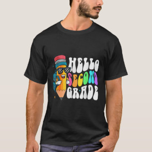 Hallo Zweite Klasse Spaß Bleistift Zurück zur Schu T-Shirt