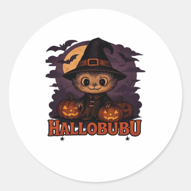 Hallobubu Halloween Niedlich & Spooky Witch Cat T- Runder Aufkleber (Vorderseite)