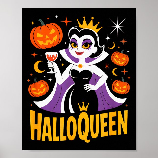 Halloqueen Retro Vamre Queen Halloween Pumpkins Ba Poster (Vorne)
