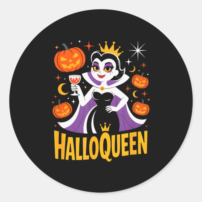 Halloqueen Retro Vamre Queen Halloween Pumpkins Ba Runder Aufkleber (Vorderseite)