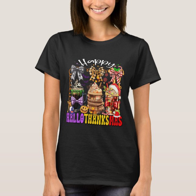 Hallothanksmas Coffee Latte Halloween Thanksgiving T-Shirt (Vorderseite)