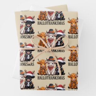 Hallothanksmas Fall Kuh Spooky Season Bauer Xmas Geschenkpapier Set
