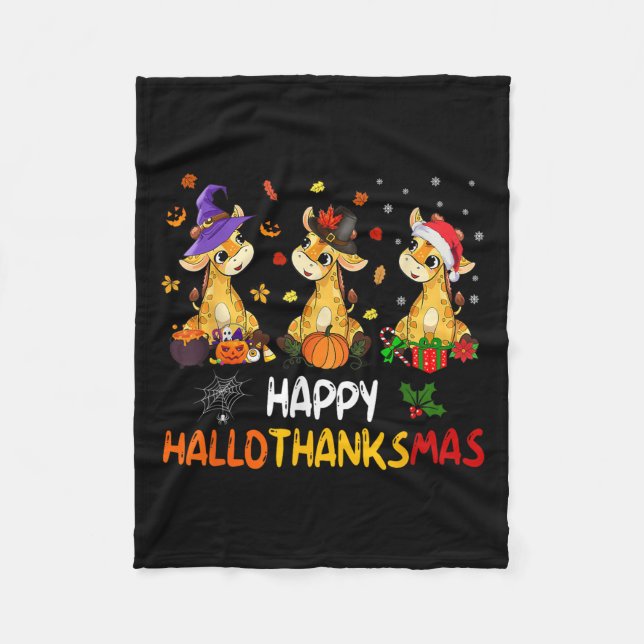 Hallothanksmas Giraffe Halloween Thanksgiving Chri Fleecedecke (Vorderseite)