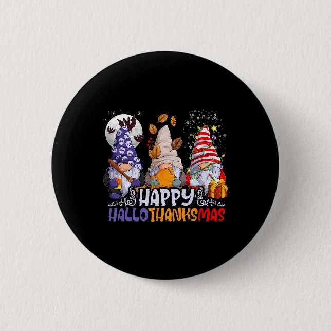 Hallothanksmas Gnomes Halloween Erntedank Chris Button (Vorderseite)