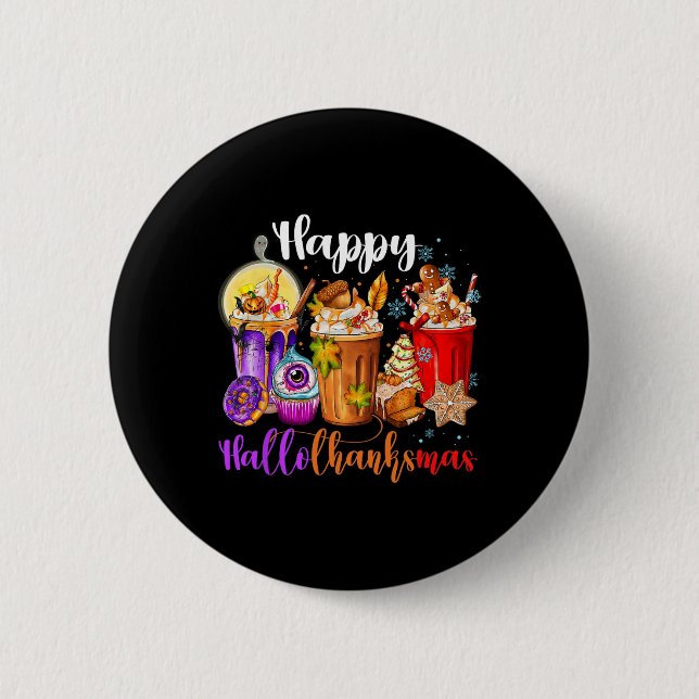 Hallothanksmas Halloween Erntedankfest Weihnachten Button (Vorderseite)
