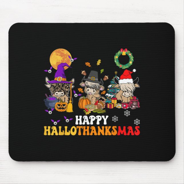Hallothanksmas Highland Cow Halloween Christmas Th Mousepad (Vorne)