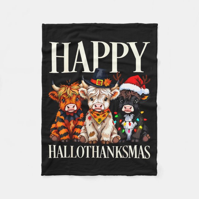 Hallothanksmas Highland Cow Halloween Thanksgiving Fleecedecke (Vorderseite)