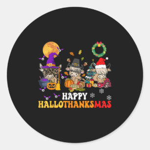 Hallothanksmas Highland Cow Halloween Weihnachten Runder Aufkleber