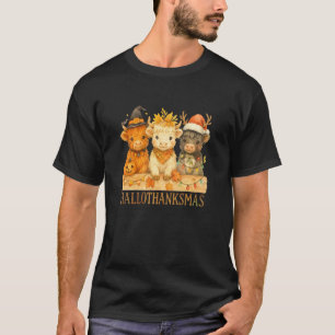 Hallothanksmas Highland-Kuh-Trio Halloween Ernteda T-Shirt