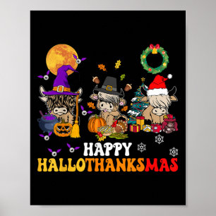 Hallothanksmas Highland-Rind Halloween Weihnachten Poster