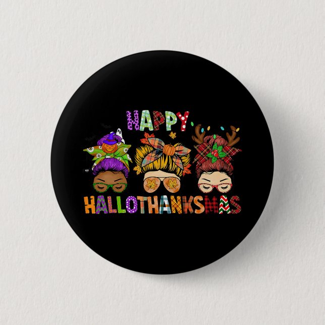 Hallothanksmas Messy Bun Halloween Erntedank Xm Button (Vorderseite)