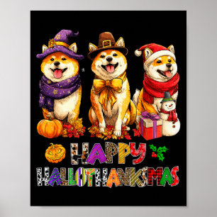 Hallothanksmas Shiba-Hunde Halloween Weihnachten P Poster