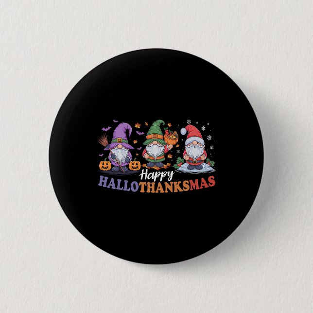 Hallothanksmas Shirt für Gnomes Lover Erntedank Button (Vorderseite)