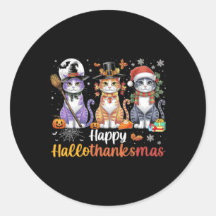Hallothanksmas Shirt Katzen Halloween Erntedank C Runder Aufkleber