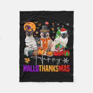 Hallothanksmas Siamese Cat Halloween Erntedank Fleecedecke