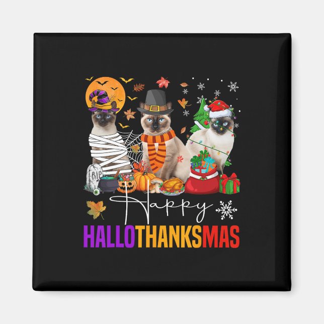 Hallothanksmas Siamese Cat Halloween Erntedank Magnet (Vorne)