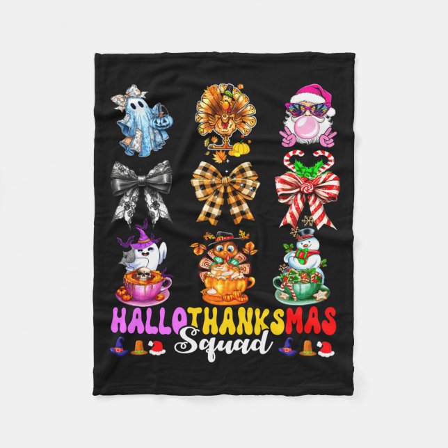 Hallothanksmas Squad Funny Halloween Thanksgiving  Fleecedecke (Vorderseite)