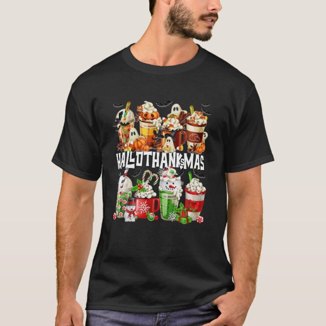 Hallothanksmas Xmas Weihnachtskaffee Halloween Ern T-Shirt (Vorderseite)