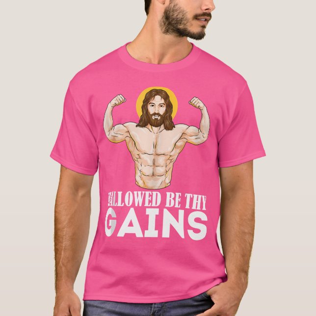 Hallow, du gewinnt sonnigen Muskel Jesus Gewicht L T-Shirt (Vorderseite)