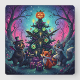 Hallow Xmas Tree Szene Quadratische Wanduhr