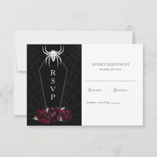 Hallowedding Spinnennetz Sarg Schwarz Weiß RSVP Karte