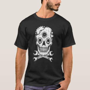Hallowee der Skull Cross Wrench Gearhead Car Mecha T-Shirt
