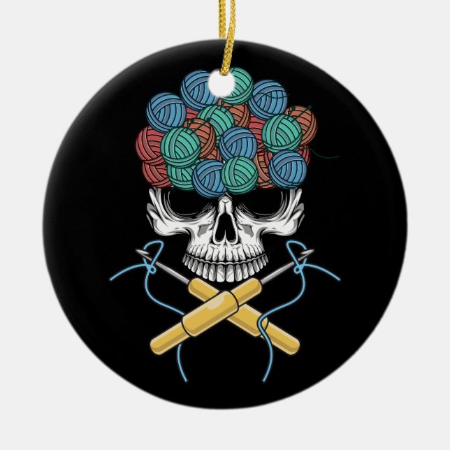Halloweeen Skull Crochet Lover Yarn Funny Skelett Keramik Ornament (Vorne)