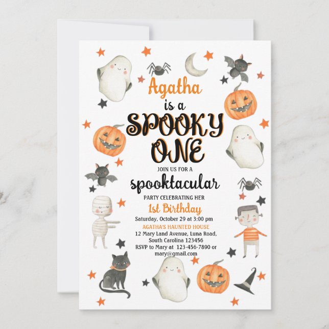 Halloween 1. Geburtstag Einladung Spooky One (Vorderseite)