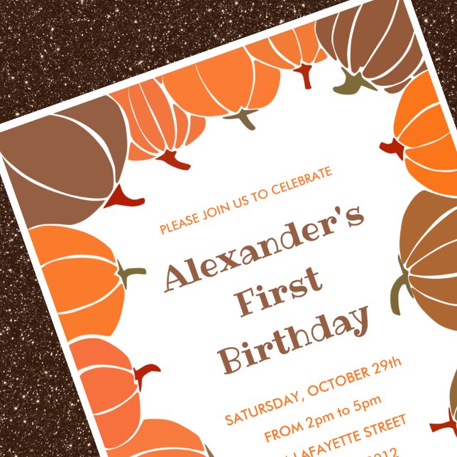 Halloween 1. Geburtstag Einladungen fallen Orange  (Halloween-1st-birthday-invitations-fall-orange-boy-1)