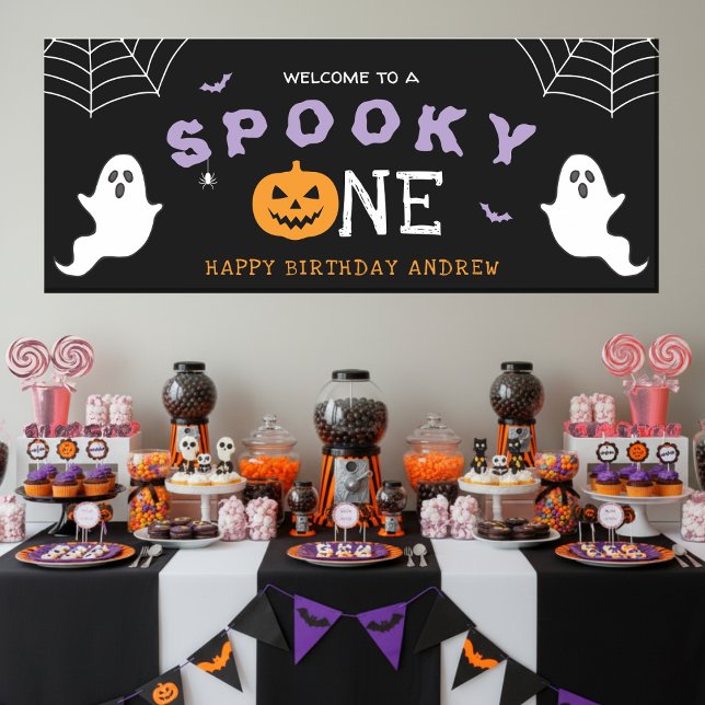 Halloween 1. Geburtstag Spooky One Ghost Gothic Banner (Halloween 1st Birthday Spooky One Ghost Gothic Party Banner
)