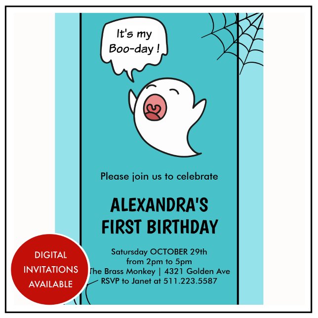Halloween 1. Geburtstags-Einladung SpinnenwebGeist Einladung (halloween-1st-birthday-invitations-spider-web-ghost-1)