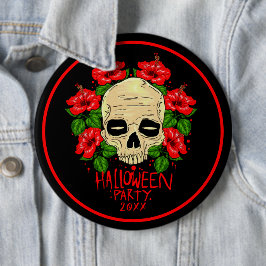 Halloween 20xx Skull Red Hibiskus Black Button