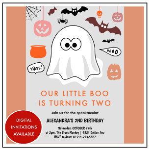 Halloween 2. Geburtstag kleine Boo Grusel-Spektake Einladung