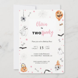 Halloween 2. Geburtstag Pink-Geist-Mädchen-Einladu Einladung