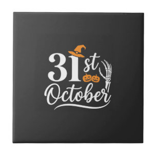 Halloween 31. Oktober Kürbis Hexenhut Design_1 Fliese