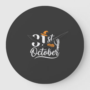 Halloween 31. Oktober Kürbis Hexenhut Design_1 Große Wanduhr