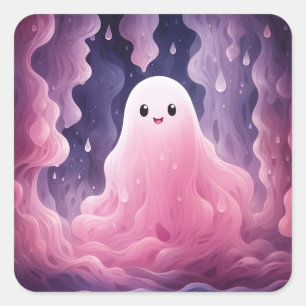 Halloween, 31. Oktober, Niedlich Pink Ghost Quadratischer Aufkleber